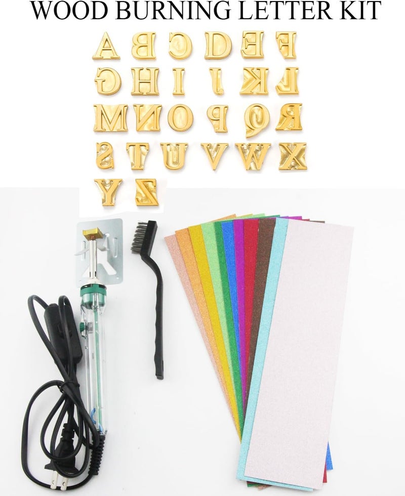 AIMOADO 1/2" 26 Pcs Wood Burning Letters Kit with Electric Branding Iron, Wood Burning Letter Stamps for Wood Leather Hats Branding, DIY Gifts for Wedding Birthday Christmas (Brass Letters A-Z) - Image 2